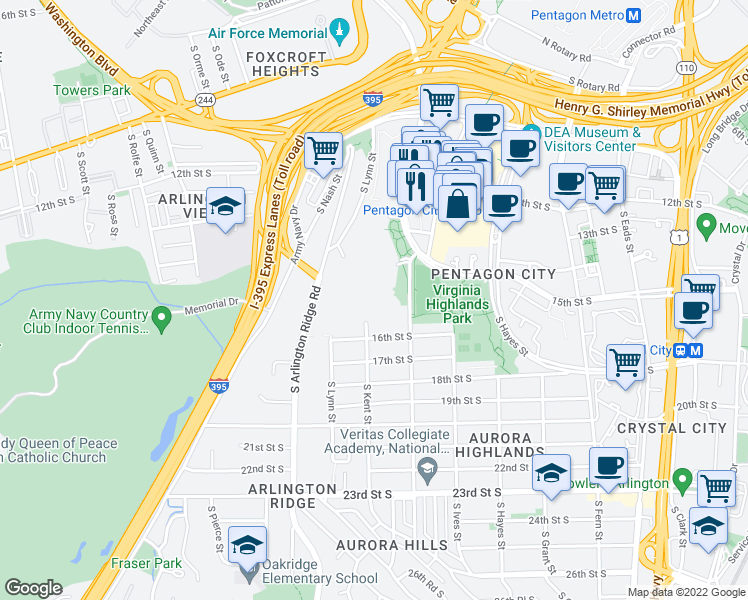 map of restaurants, bars, coffee shops, grocery stores, and more near 101 Independence Avenue Southeast in Washington