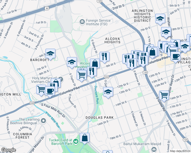 map of restaurants, bars, coffee shops, grocery stores, and more near 101 Independence Avenue Southeast in Washington