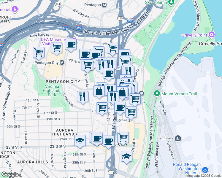 map of restaurants, bars, coffee shops, grocery stores, and more near 101 Independence Avenue Southeast in Washington