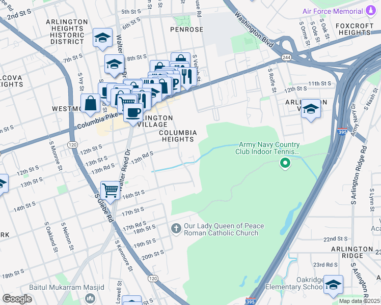 map of restaurants, bars, coffee shops, grocery stores, and more near 1401 South Barton Street in Arlington