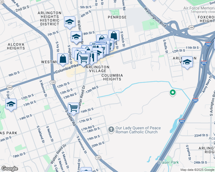 map of restaurants, bars, coffee shops, grocery stores, and more near 2600 13th Road South in Arlington