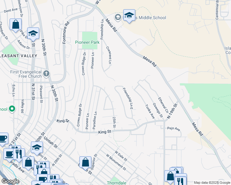 map of restaurants, bars, coffee shops, grocery stores, and more near 1495 Friendship Lane West in Colorado Springs
