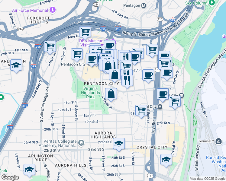 map of restaurants, bars, coffee shops, grocery stores, and more near 101 Independence Avenue Southeast in Washington