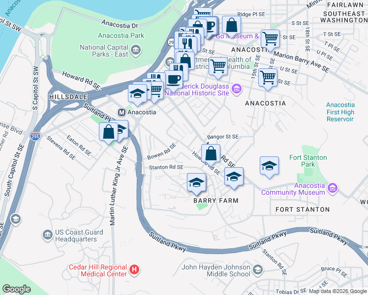 map of restaurants, bars, coffee shops, grocery stores, and more near 101 Independence Avenue Southeast in Washington