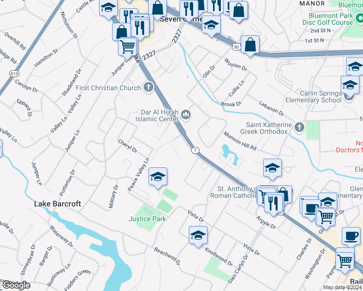 map of restaurants, bars, coffee shops, grocery stores, and more near 6137 Leesburg Pike in Falls Church
