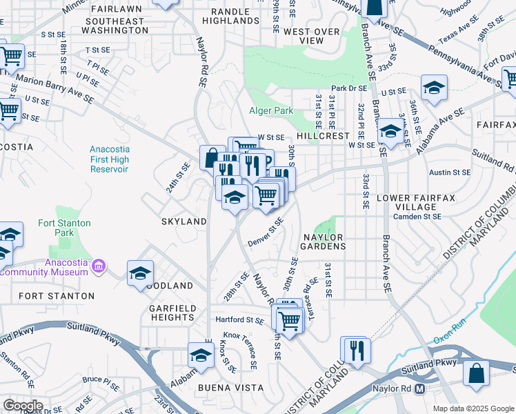 map of restaurants, bars, coffee shops, grocery stores, and more near Good Hope Marketplace in Washington