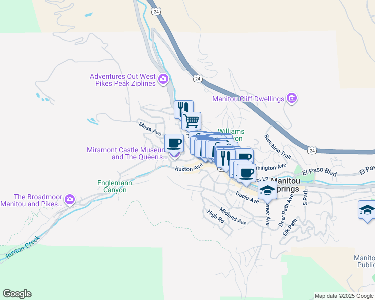 map of restaurants, bars, coffee shops, grocery stores, and more near 1106 Manitou Avenue in Manitou Springs