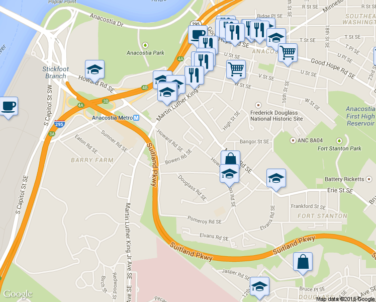 map of restaurants, bars, coffee shops, grocery stores, and more near 101 Independence Avenue Southeast in Washington