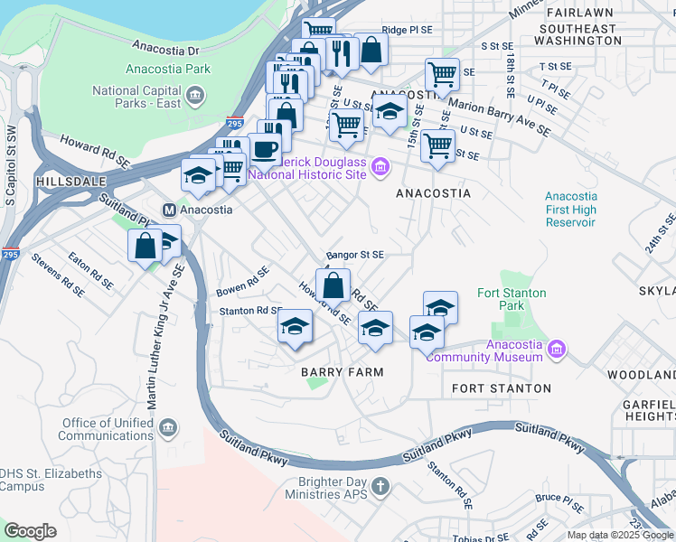 map of restaurants, bars, coffee shops, grocery stores, and more near 1424 Morris Road Southeast in Washington