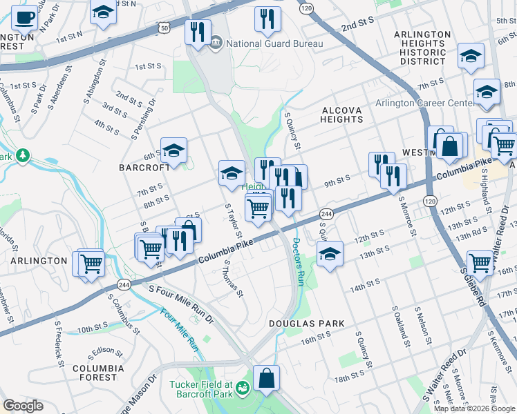 map of restaurants, bars, coffee shops, grocery stores, and more near 101 Independence Avenue Southeast in Washington