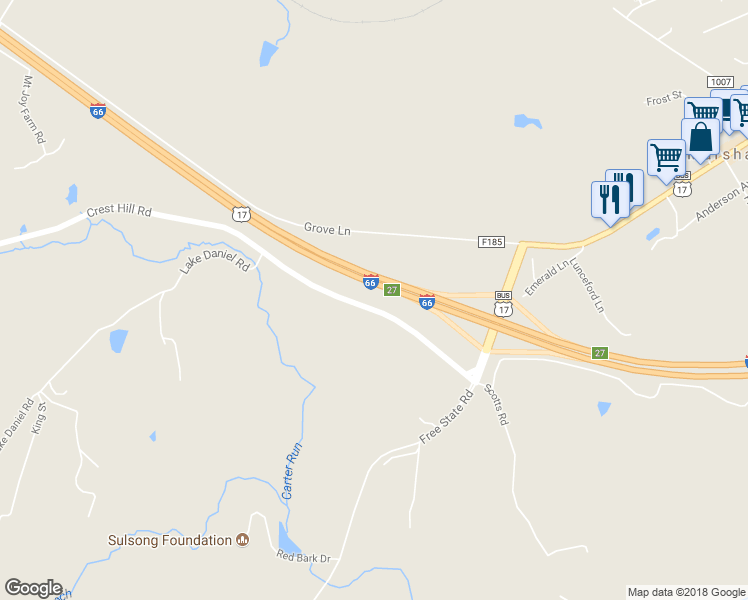 map of restaurants, bars, coffee shops, grocery stores, and more near 8588 Crest Hill Road in Marshall