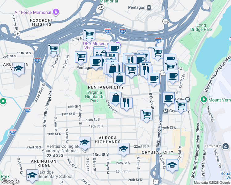 map of restaurants, bars, coffee shops, grocery stores, and more near 101 Independence Avenue Southeast in Washington