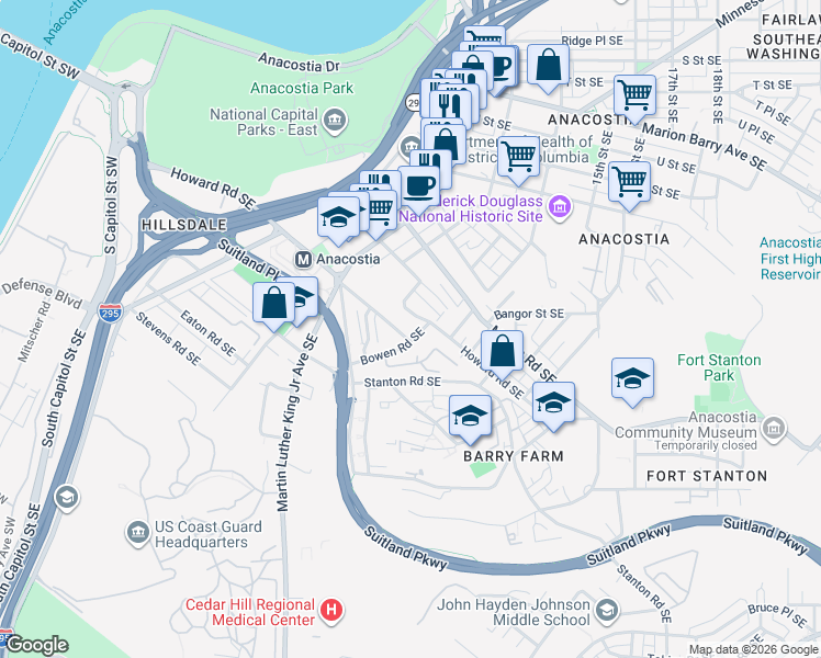 map of restaurants, bars, coffee shops, grocery stores, and more near 101 Independence Avenue Southeast in Washington
