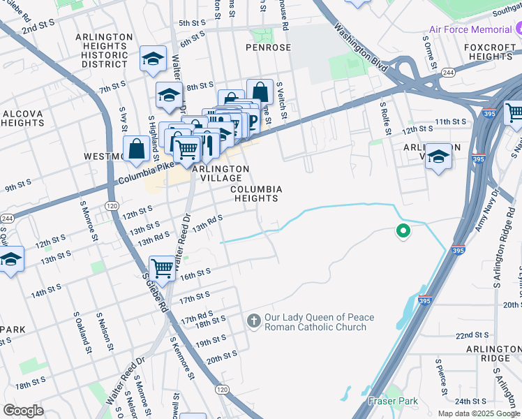 map of restaurants, bars, coffee shops, grocery stores, and more near 1401 South Barton Street in Arlington
