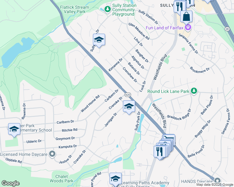 map of restaurants, bars, coffee shops, grocery stores, and more near 14705 Carlbern Drive in Centreville