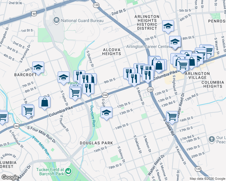 map of restaurants, bars, coffee shops, grocery stores, and more near 101 Independence Avenue Southeast in Washington