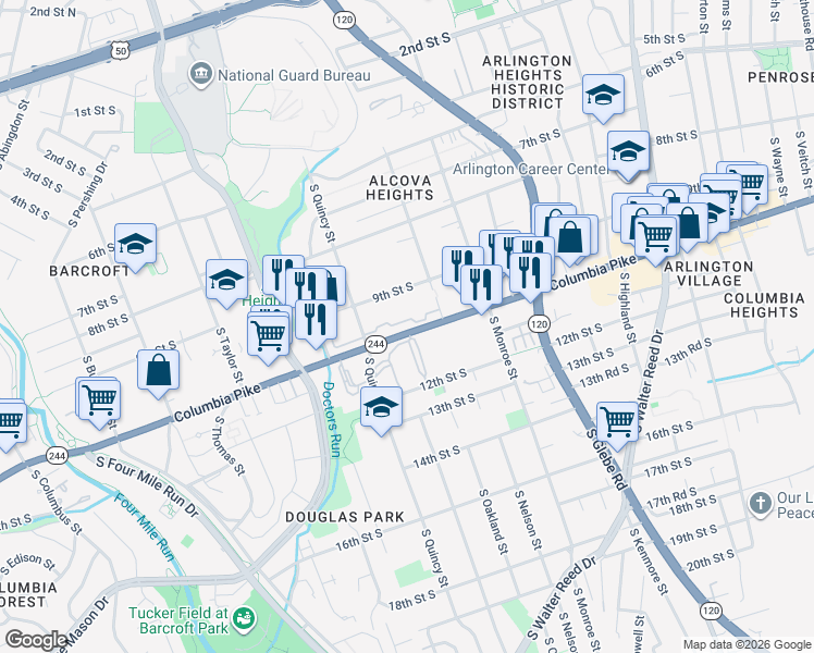 map of restaurants, bars, coffee shops, grocery stores, and more near 101 Independence Avenue Southeast in Washington