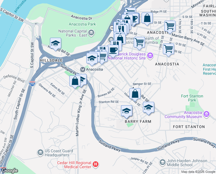 map of restaurants, bars, coffee shops, grocery stores, and more near 101 Independence Avenue Southeast in Washington