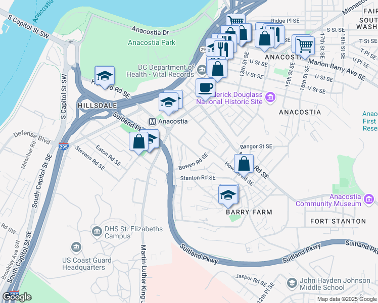 map of restaurants, bars, coffee shops, grocery stores, and more near 101 Independence Avenue Southeast in Washington