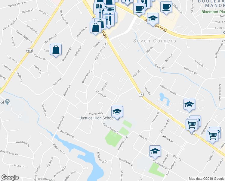 map of restaurants, bars, coffee shops, grocery stores, and more near 6204 Colmac Drive in Falls Church