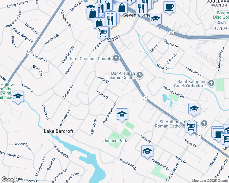 map of restaurants, bars, coffee shops, grocery stores, and more near 6204 Colmac Drive in Falls Church
