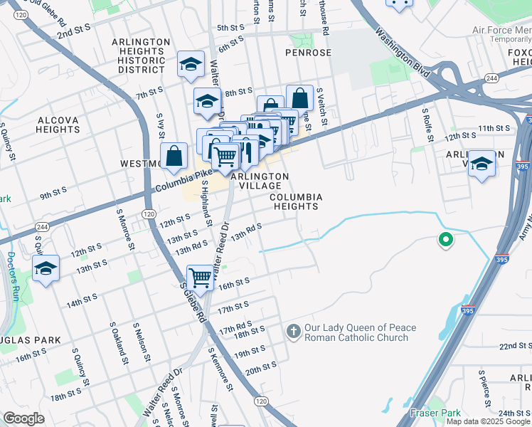map of restaurants, bars, coffee shops, grocery stores, and more near 2706 13th Street South in Arlington