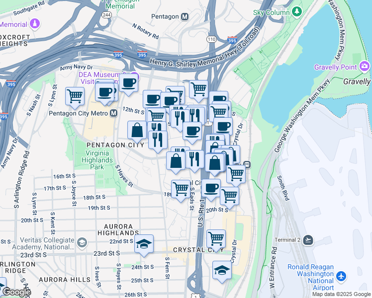 map of restaurants, bars, coffee shops, grocery stores, and more near 101 Independence Avenue Southeast in Washington