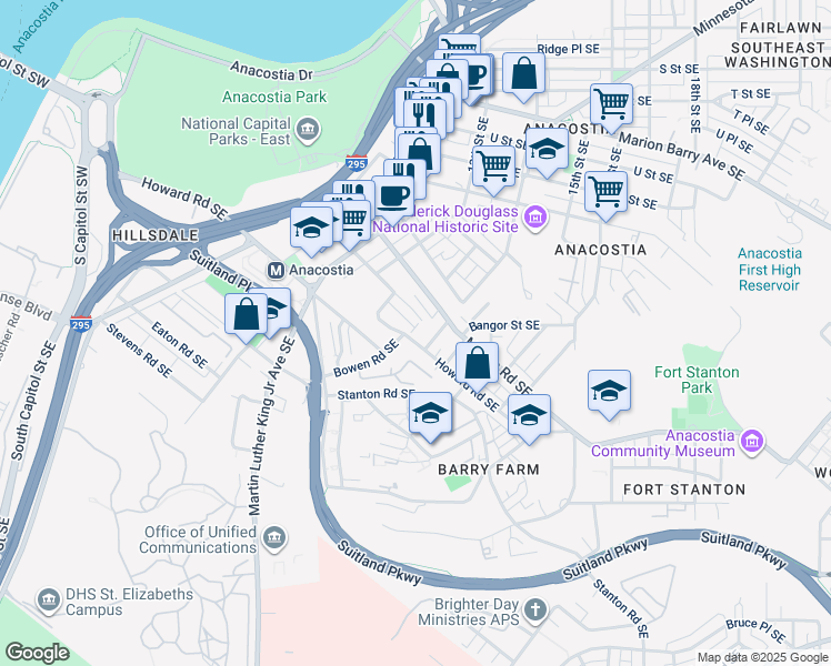 map of restaurants, bars, coffee shops, grocery stores, and more near 1356 Dexter Terrace Southeast in Washington