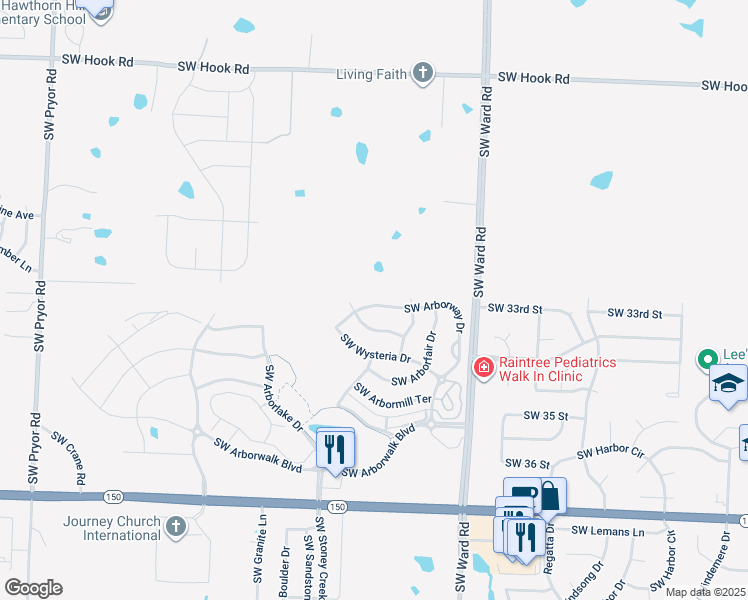 map of restaurants, bars, coffee shops, grocery stores, and more near 1226 Southwest Arborway Drive in Lee's Summit
