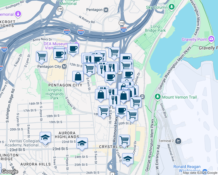 map of restaurants, bars, coffee shops, grocery stores, and more near 101 Independence Avenue Southeast in Washington