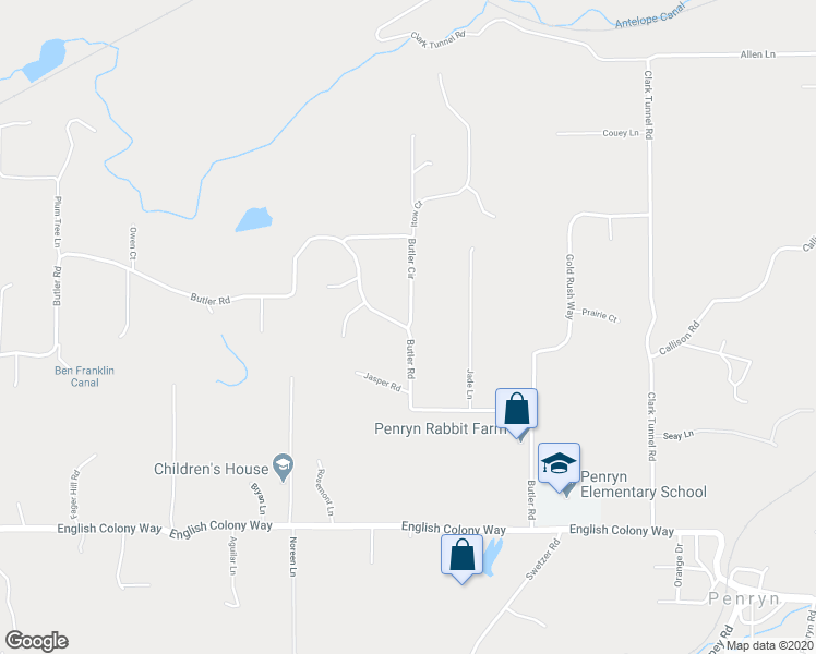 map of restaurants, bars, coffee shops, grocery stores, and more near 6498 Butler Circle in Penryn