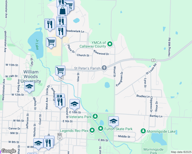 map of restaurants, bars, coffee shops, grocery stores, and more near 3-13 Country Club Dr in Fulton