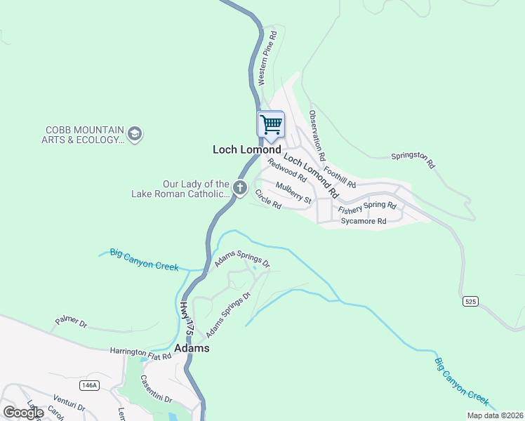 map of restaurants, bars, coffee shops, grocery stores, and more near 12750 Highway 175 in Loch Lomond