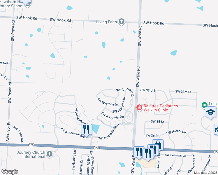 map of restaurants, bars, coffee shops, grocery stores, and more near 1226 Southwest Arborway Drive in Lee's Summit