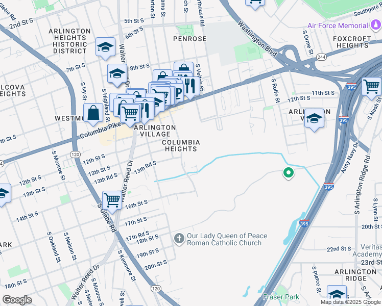 map of restaurants, bars, coffee shops, grocery stores, and more near 1303 South Barton Street in Arlington