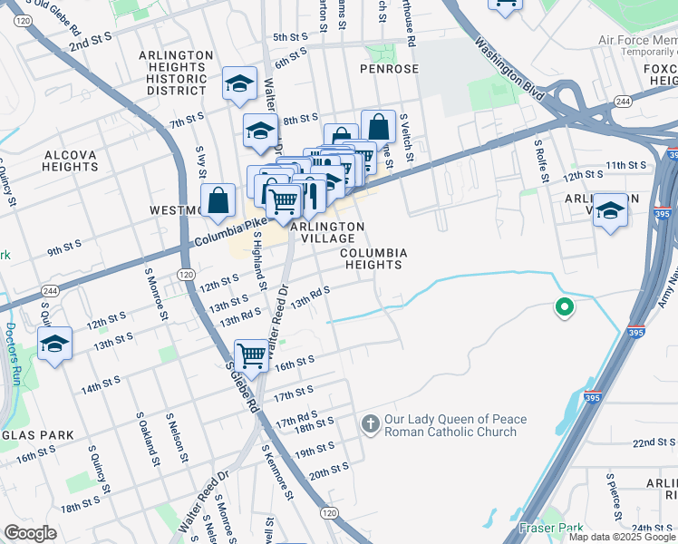 map of restaurants, bars, coffee shops, grocery stores, and more near 2704 13th Street South in Arlington