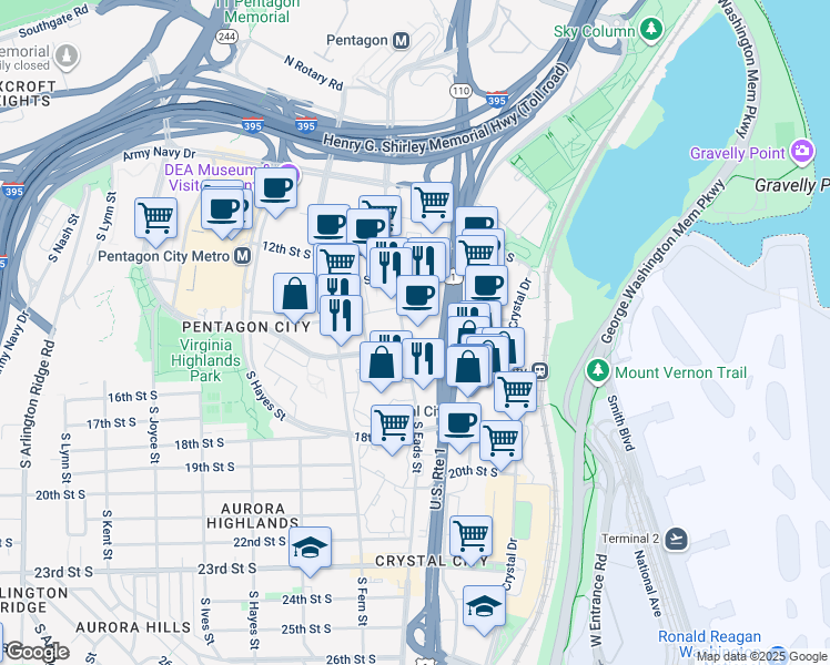 map of restaurants, bars, coffee shops, grocery stores, and more near 101 Independence Avenue Southeast in Washington