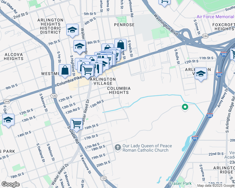 map of restaurants, bars, coffee shops, grocery stores, and more near 1300 South Barton Street in Arlington