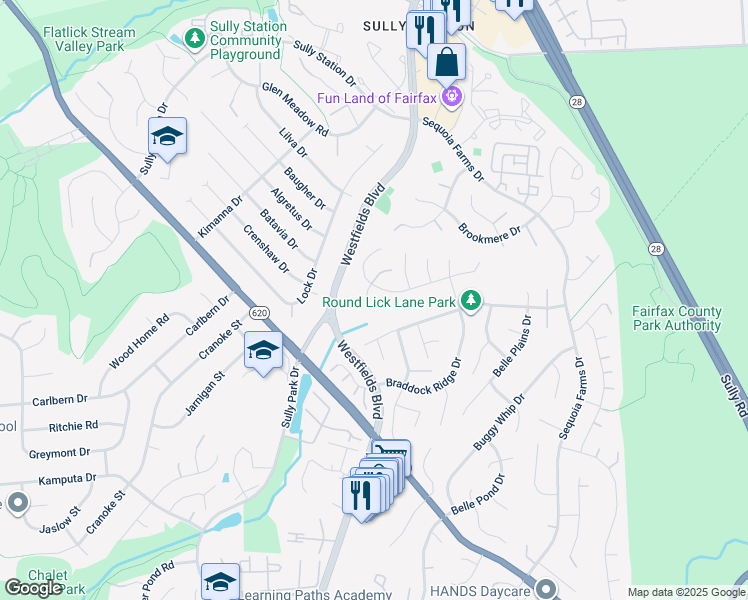 map of restaurants, bars, coffee shops, grocery stores, and more near 5303 Gordon Drive in Centreville