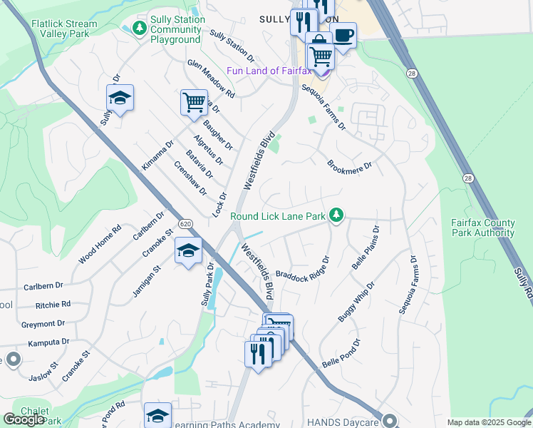 map of restaurants, bars, coffee shops, grocery stores, and more near 5303 Gordon Drive in Centreville