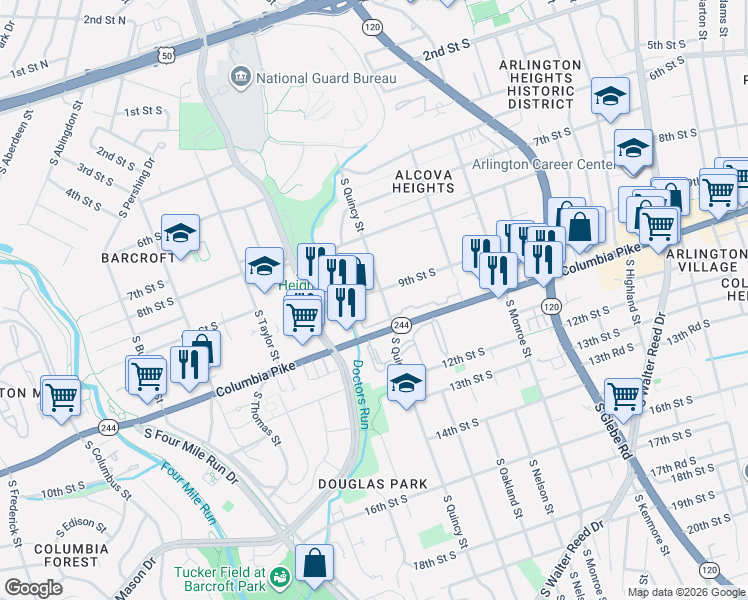 map of restaurants, bars, coffee shops, grocery stores, and more near 101 Independence Avenue Southeast in Washington