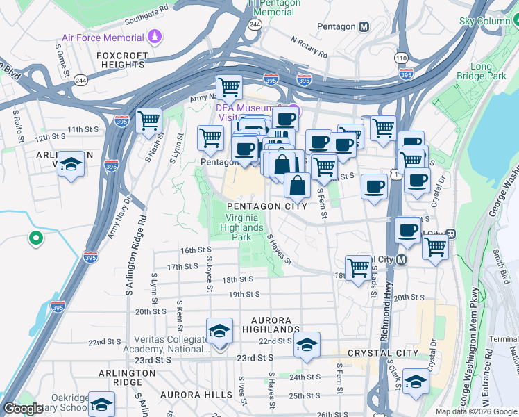 map of restaurants, bars, coffee shops, grocery stores, and more near in Arlington