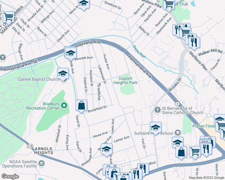 map of restaurants, bars, coffee shops, grocery stores, and more near 2101 Porter Avenue in Suitland-Silver Hill