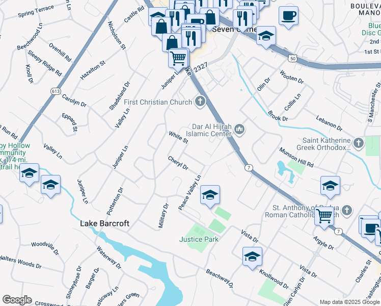 map of restaurants, bars, coffee shops, grocery stores, and more near 6208 Colmac Drive in Falls Church