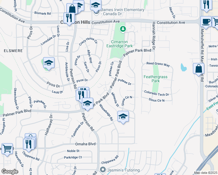 map of restaurants, bars, coffee shops, grocery stores, and more near 1966 Mineola Court in Colorado Springs