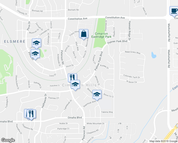 map of restaurants, bars, coffee shops, grocery stores, and more near 1966 Mineola Court in Colorado Springs