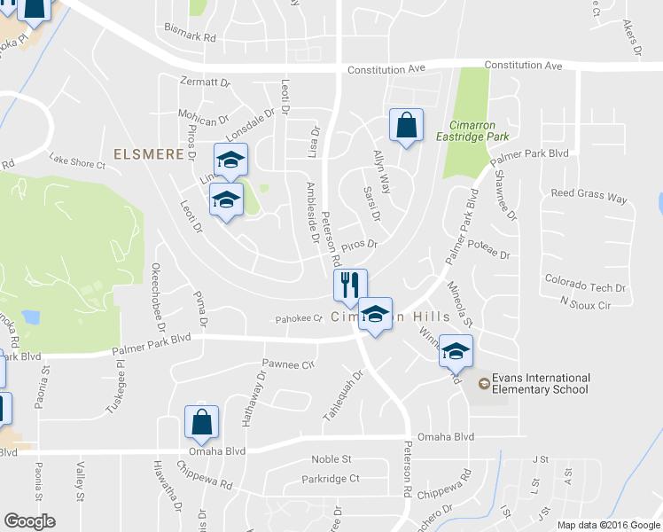 map of restaurants, bars, coffee shops, grocery stores, and more near 1955 Ambleside Drive in Colorado Springs