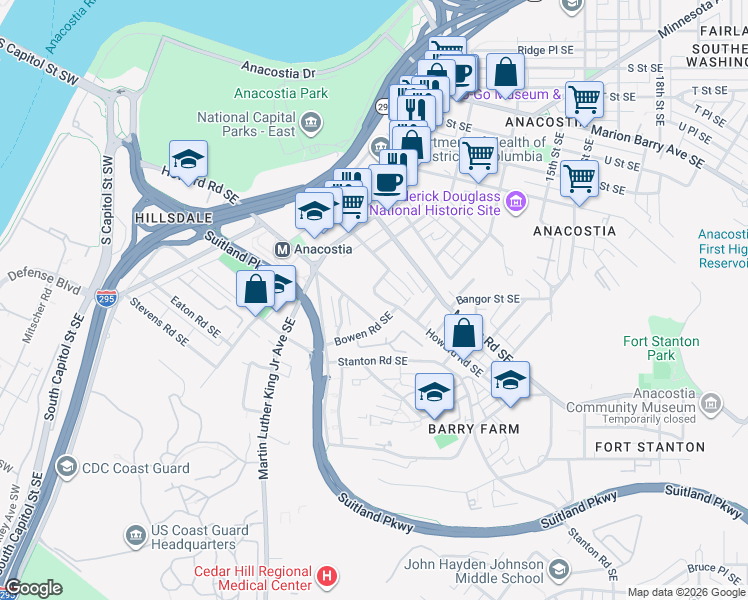 map of restaurants, bars, coffee shops, grocery stores, and more near 101 Independence Avenue Southeast in Washington
