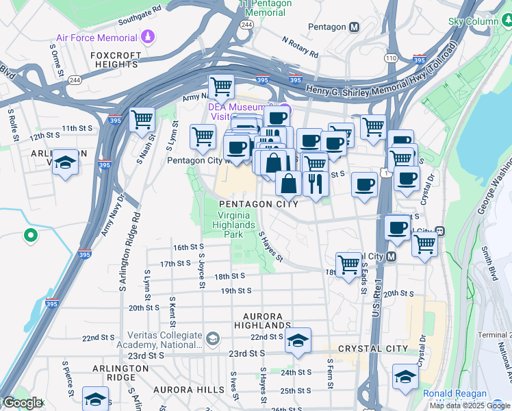map of restaurants, bars, coffee shops, grocery stores, and more near 101 Independence Avenue Southeast in Washington