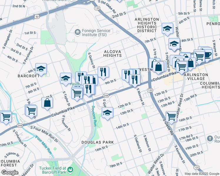 map of restaurants, bars, coffee shops, grocery stores, and more near 101 Independence Avenue Southeast in Washington